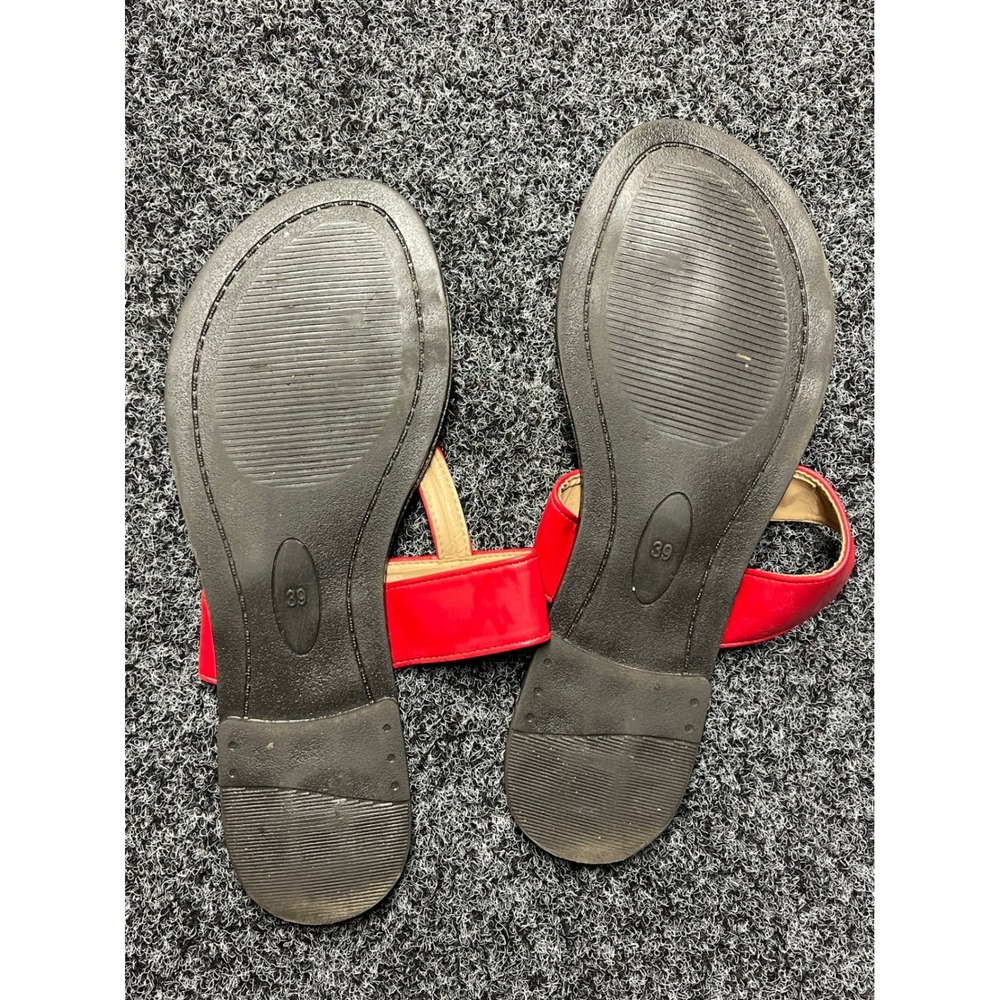 Gucci Marmont Red Leather Double G Logo Thong Sandals Flats Size 39 Italy - Picture 5 of 5